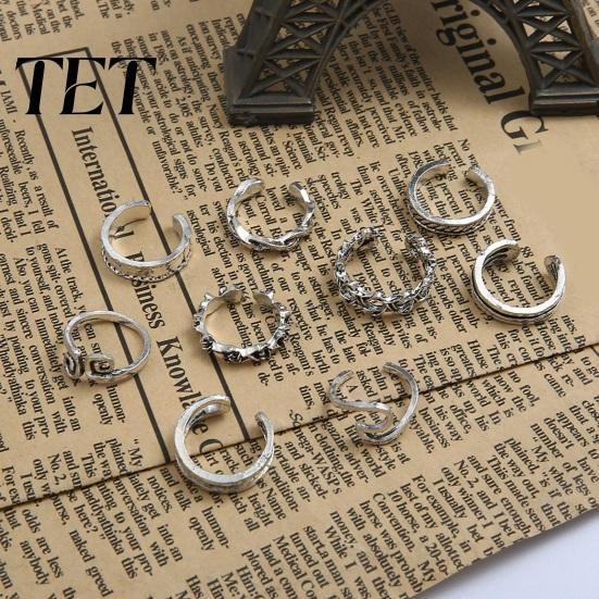 Vintage Style Toe Ring 9Pcs/Set for Women, Adjustable Open Band Rings Ring, Golden Silver Plated Foot Jewelry Summer Beach Vacation
