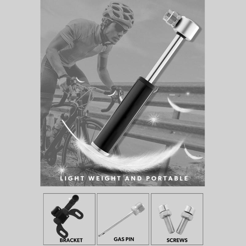 Aluminum-Alloy Mini Bike Tire Pump Portable 120PSI Bicycles Pump Balls Pump with Needle Fits Presta and Schrader Valves
