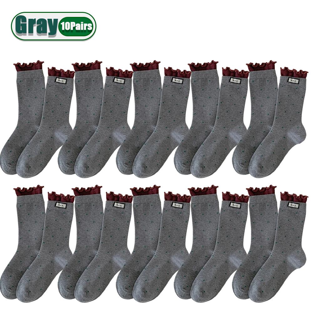 Women Cotton Long Socks Soft Breathable Cute Dots Frilly Edge Retro Preppy Style Comfortable Casual Fashion Socks For Everyday