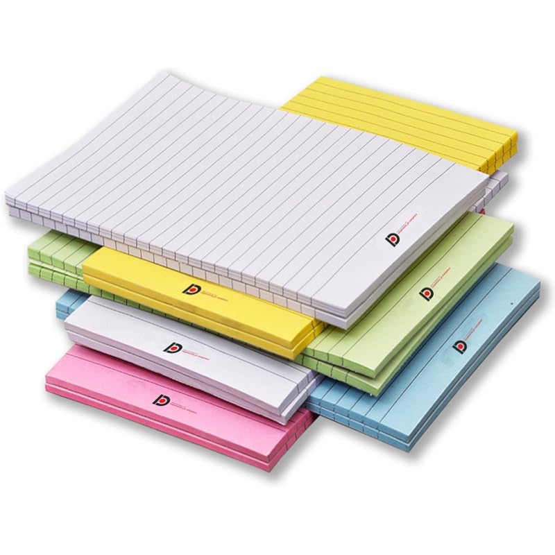Coi Wide Ruled 5X 8 - Inch 50-Sheet Lined Writing Note Pad, White | Yellow | Green | Blue | Pink - Pack Of 12