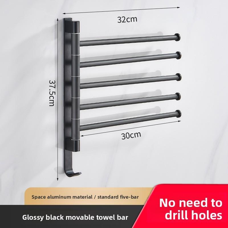 Gunmetal Gray Rotating Towel Rack With Active Hooks For Bathroom Wall Mounting