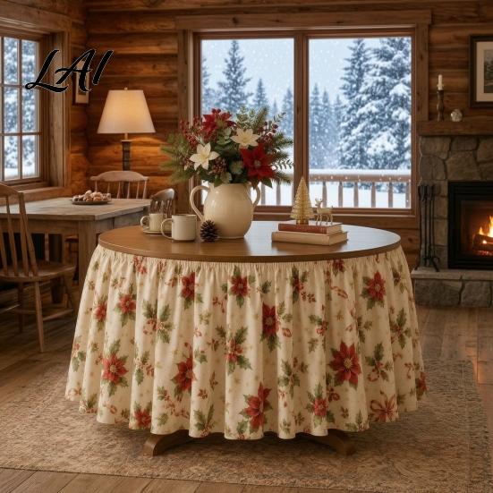 Festive Table Decor for Winter Events Christmas Skirt 70.9×29.5 Inch Round Cloth Vintage Snowy Snowman Decorations Scene Gnome Print Cover
