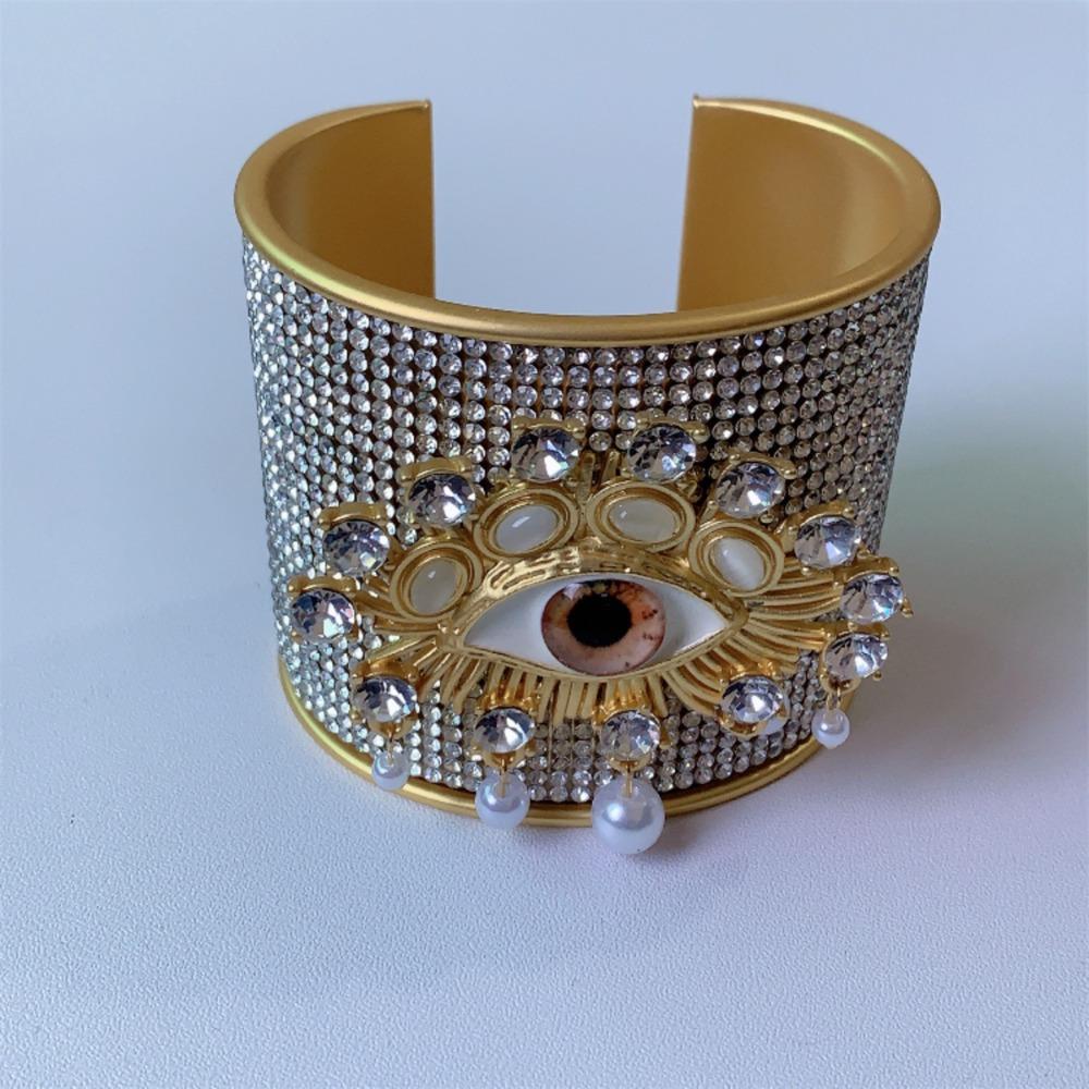 Full Rhinestone Demon's Eye Bracelets Metal Geometric Cuff Bangles  Decoration