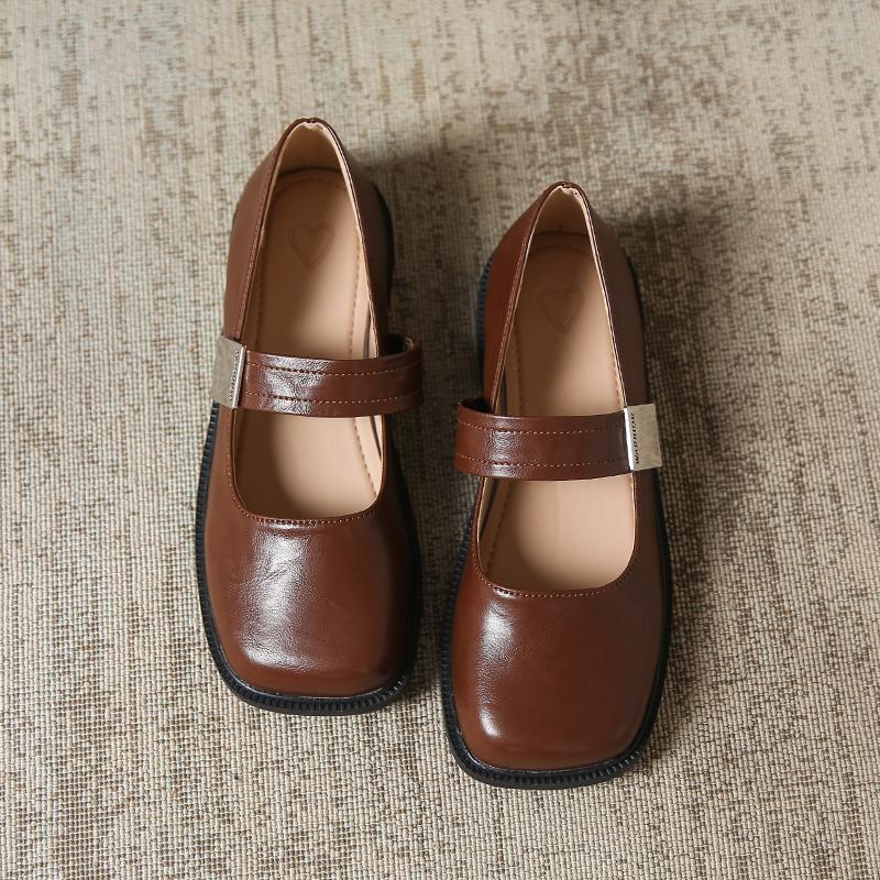 Aphixta 2024 New 2.5cm Low Heels Mary Janes Square Toe Patent Leather Women Shoes Elegant Shallow Pumps Metal Buckle Autumn Shoe