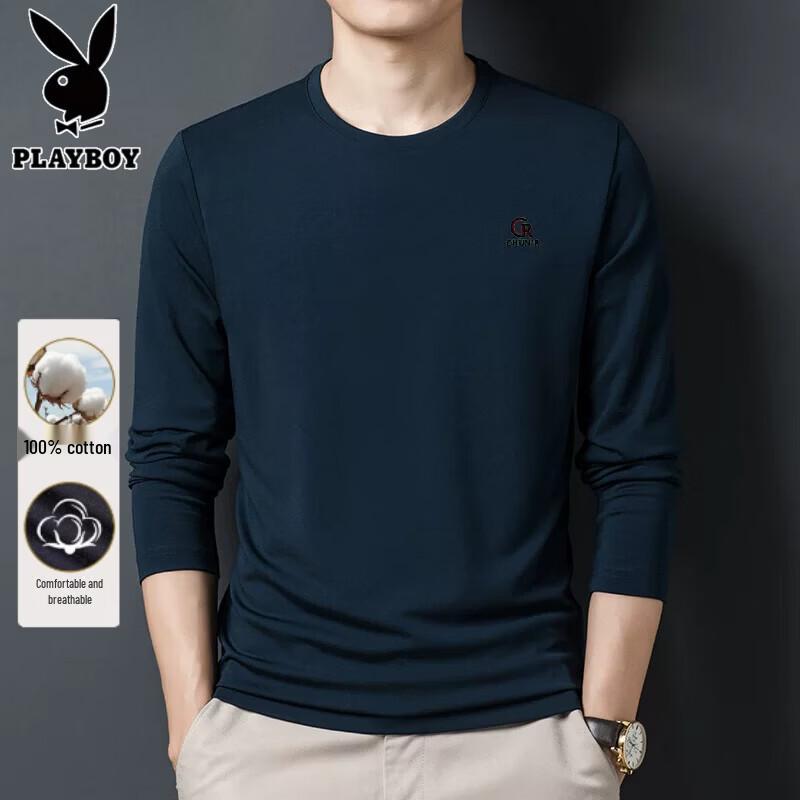 PLAYBOY Men's 100% Cotton Long Sleeve Embroidered T-Shirt
