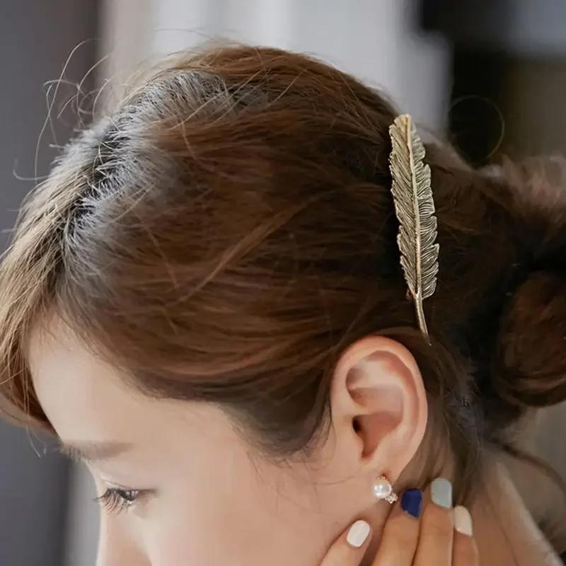 Women Fashion Gifts Leaf Feather Hair Clip Slide Jewellery Accessories Popular Womens Ladies Headbands Hairpin Decoration