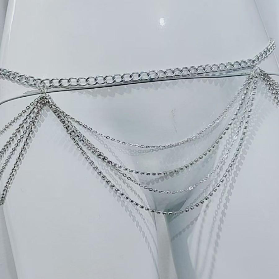 Metal Rhinestone Chain Tassel Waist Jewelry Women's Bikini Waist Chain Rock Body Chain Wind