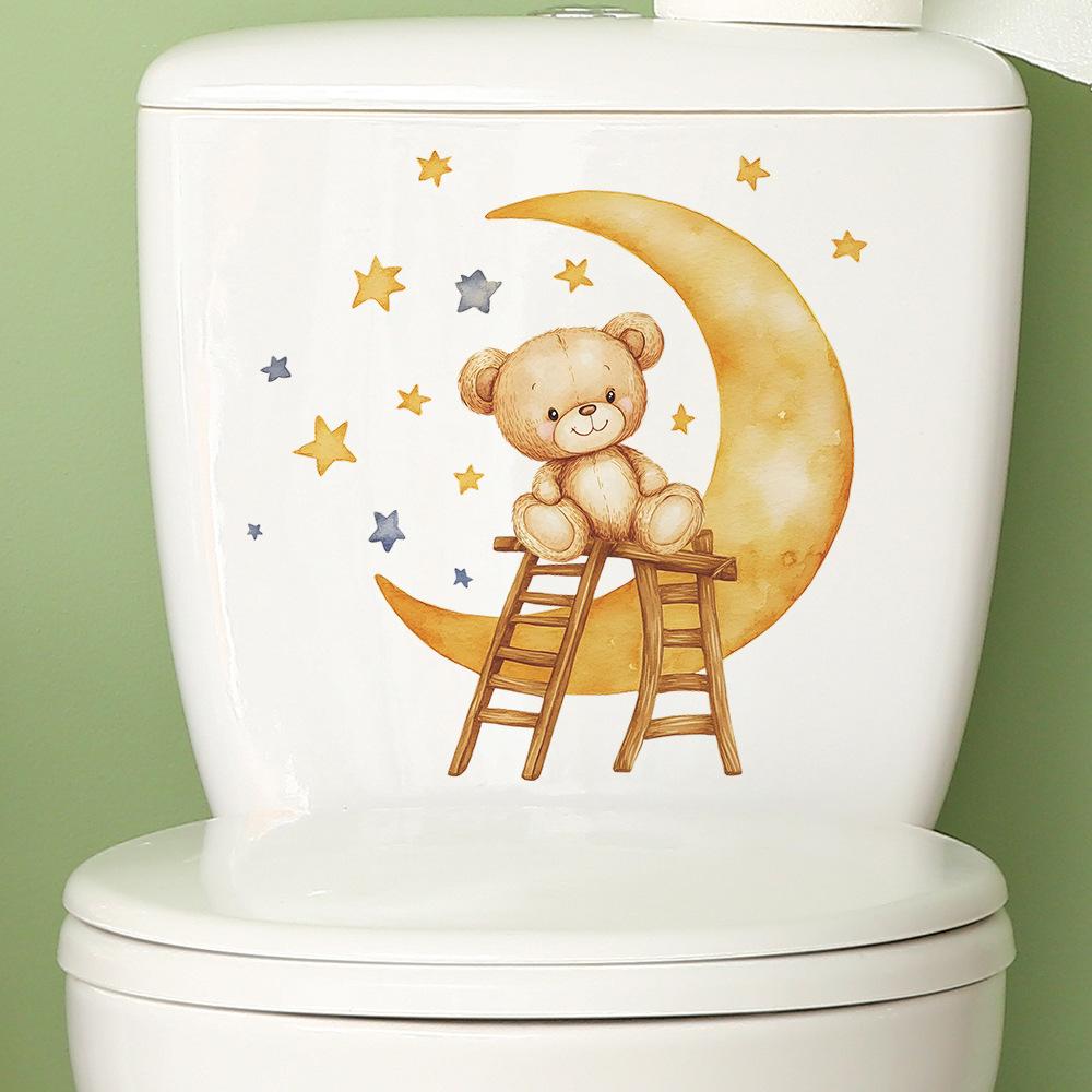 Cartoon Goodnight Bear Rabbit Stars Bathroom Toilet Toilet Stickers Home Beautification and Decoration Stickers