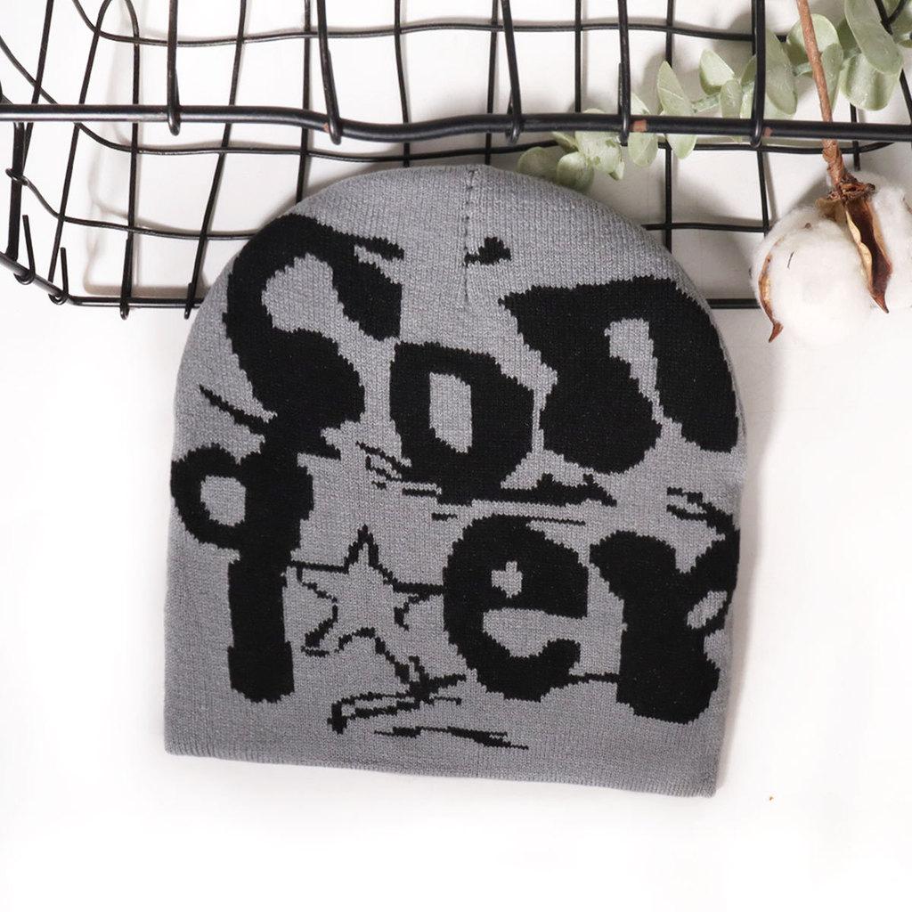 Style Street Alphabet Knit Hat With Thermal Acrylic Material For Fall Seasons