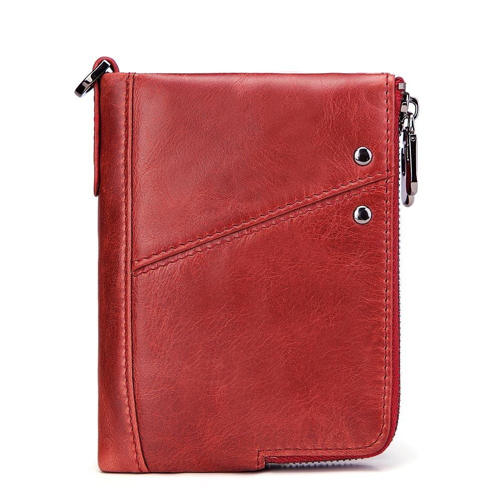 

HUMERPAUL Мужской кошелек из натуральной кожи с RFID-блокировкой и двойной молнией, двойной тонкий горизонтальный кошелек BP-BP852-красный красный