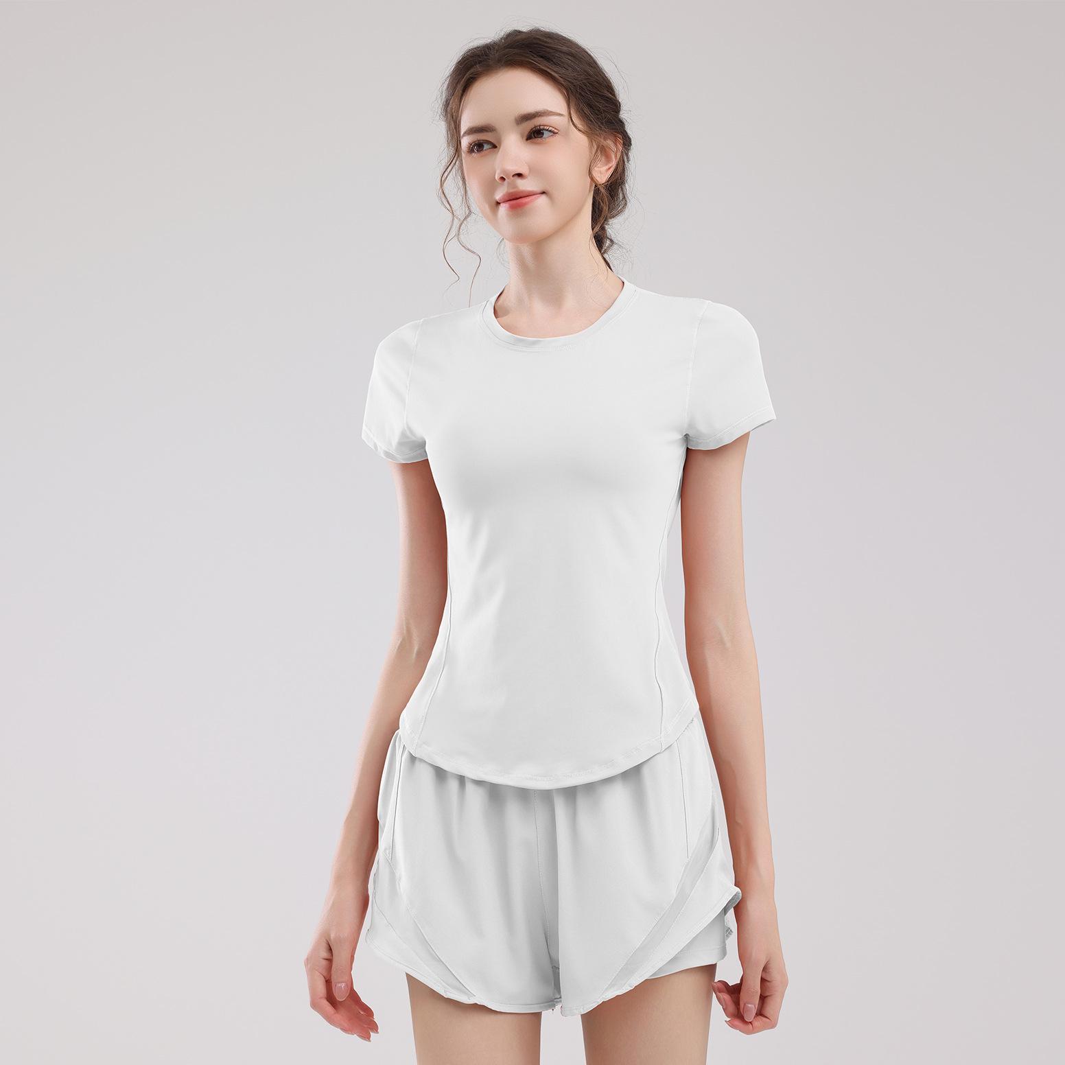 

Женский летний быстросохнущий сет из сетки для йоги и бега - прилегающий крой, короткий рукав, дышащий Medium белый