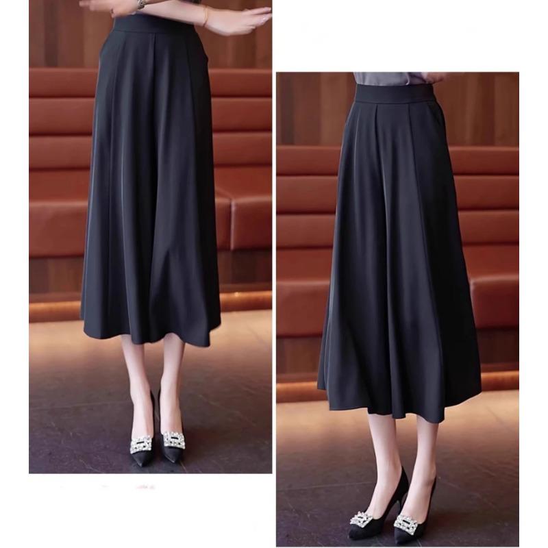 Women High Waist Wide Leg Cropped Pants Elegant Flowy Casual Office Trousers