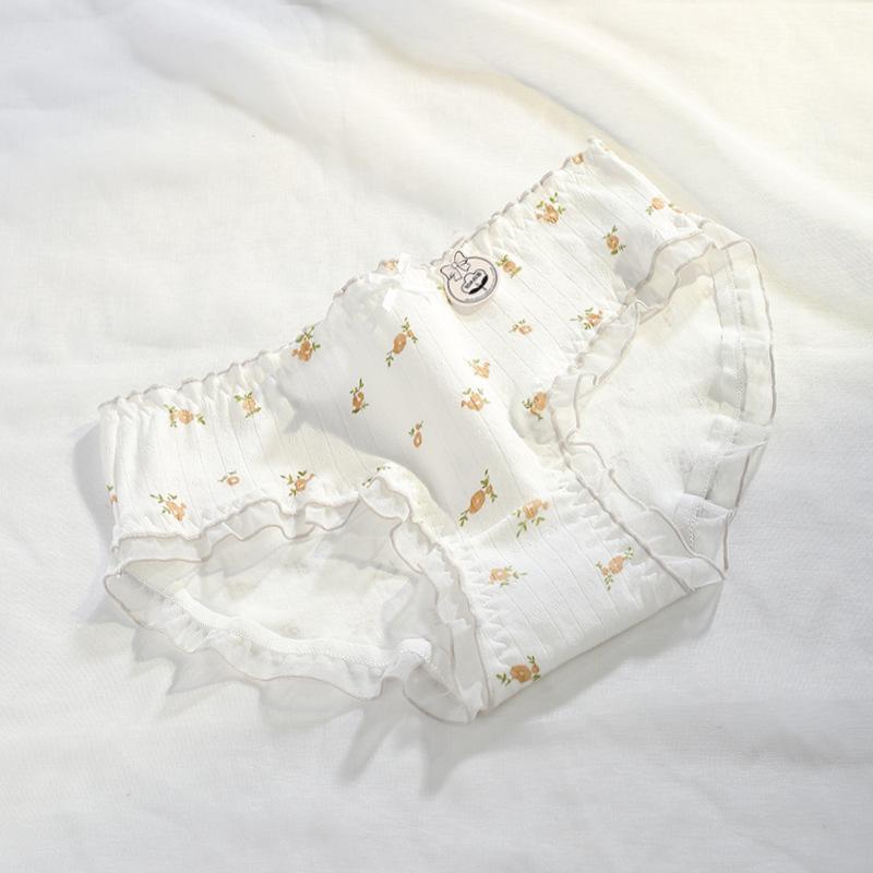 Girl Spring and Summer Lace Cartoon Print 10A Antibacterial Inner Crotch No Trace Briefs