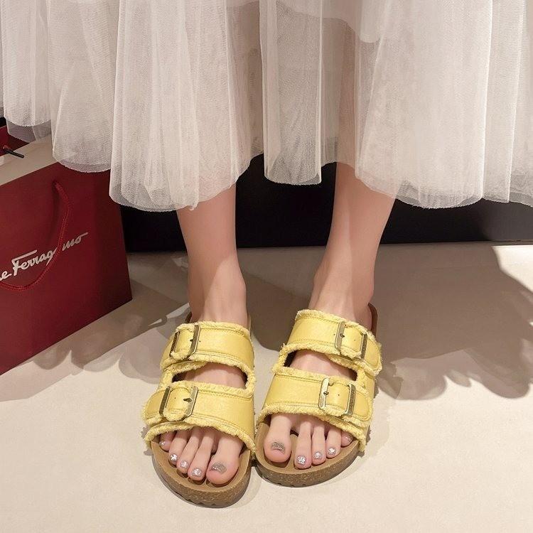 Thick-bottomed Slippers Women's Summer Wear Retro Tassel Ugly and Cute Flat-bottomed Women's Boken One-word Cool Slippers