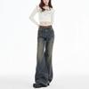 Cement Gray High Waist Wide Leg Jeans Women's Autumn and Winter New Spice Girl Versatile Drape Design Straight Mopping Pants
