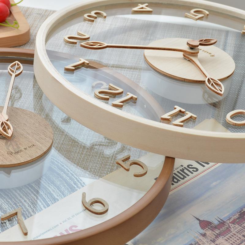 Solid Wood Transparent Glass Wall Clock Living Room Home Stylish Wall Light Luxury Nordic Creative Decoration Clock