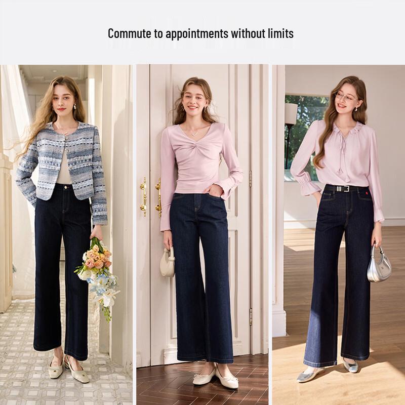 Xiangying Women's Retro Blue Straight-Leg Denim Jeans