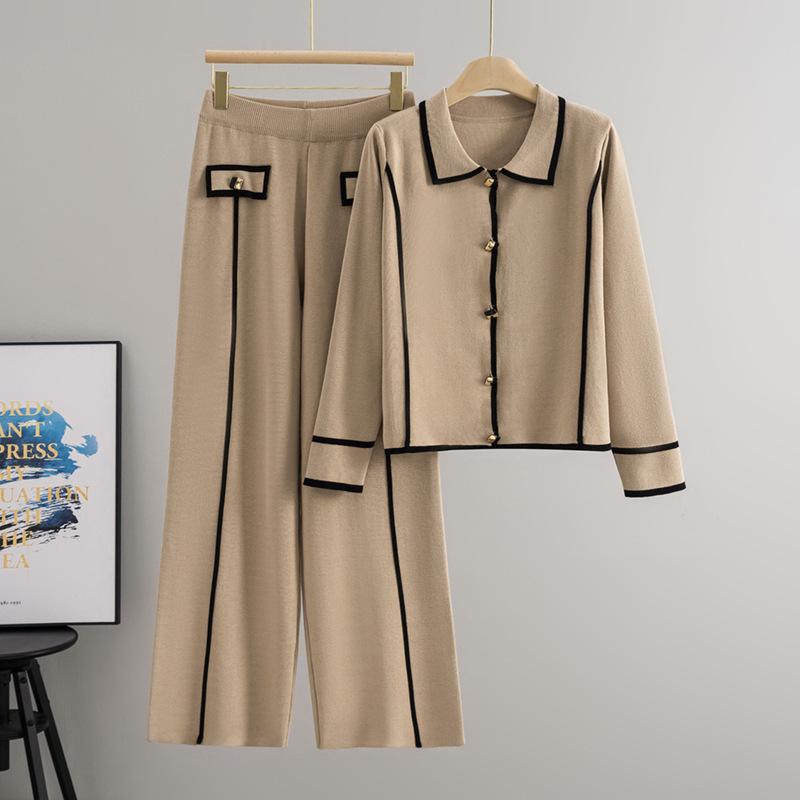 European-American High-End Fashion Knitted Sweater Cardigan & Wide-Leg Pants Set for Women - Fall/Winter Collection