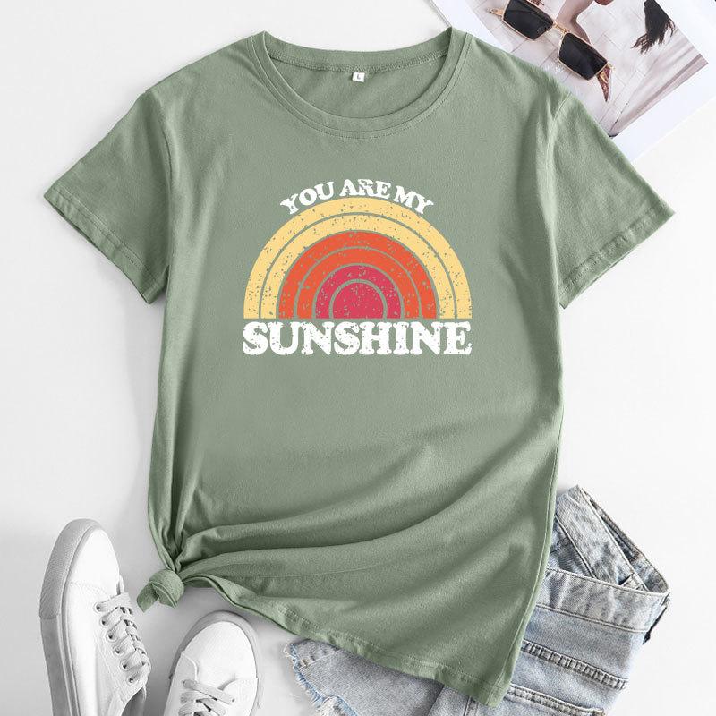 Summer YOU ARE MY SUNSHINE Rainbow Printed Cotton Loose Round Neck Women's Short Sleeved T-Shirts Women’s