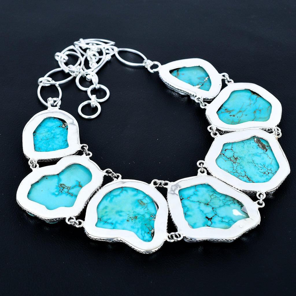 Tibetan Turquoise Necklace, 925 Sterling Silver Jewelry, Gemstone Jewelry Tibetan Turquoise Adjustable Chain Necklace Handmade Jewelry For Gift