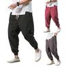 Summer Men Harem Pants Loose Ankle Length Pockets Pure Color Plus Size Japanese Style Deep Crotch Casual Daily Wear Long Trousers