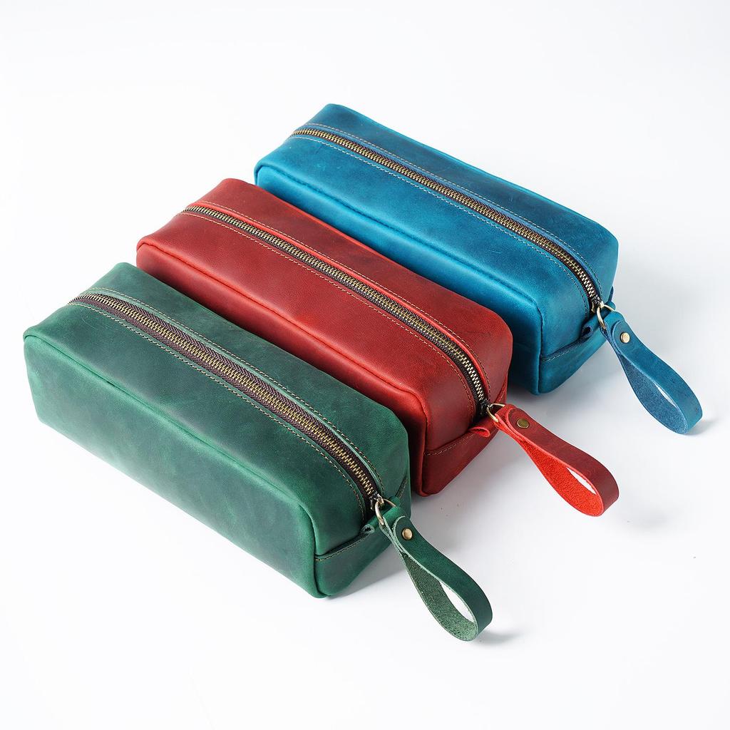 Retro Crazy Horse Leather Large Capacity Pencil Case