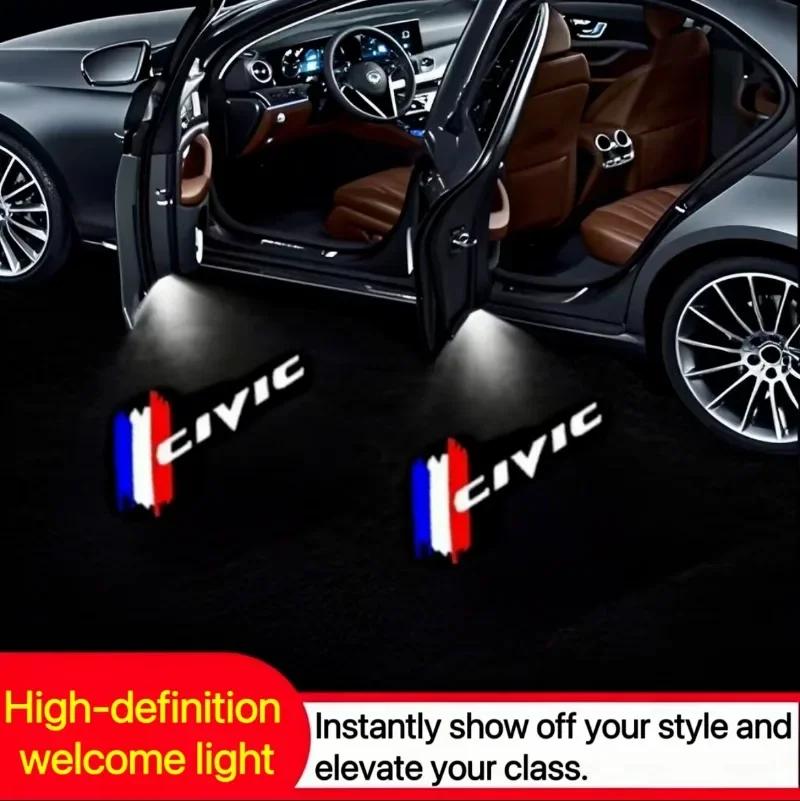 2PCS LED Car Logo Projector Lamp Door Shadow Light Decoration For Honda Civic Hybrid 2006-2025 Door Courtesy Lamps