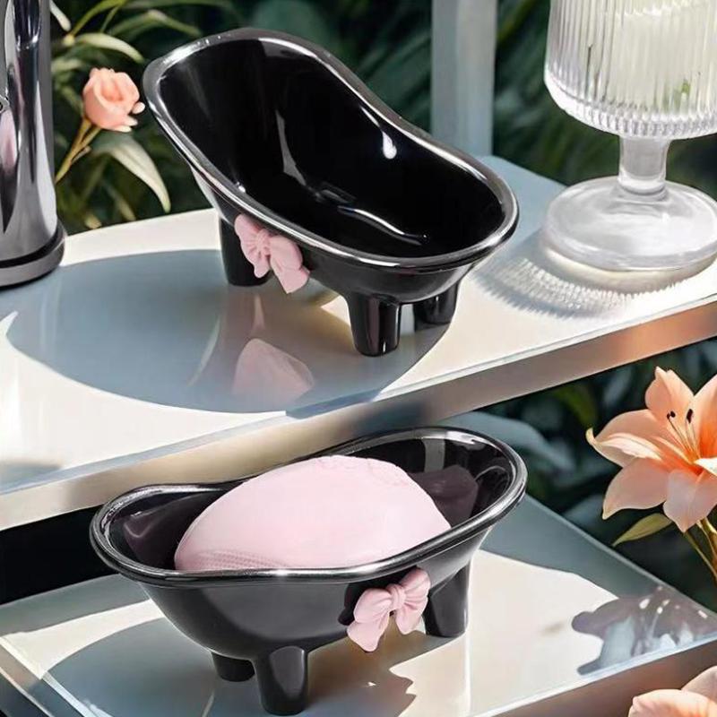 Schattige Plastic Badkamer Zeepbakje Strik Ontwerp Zeepbakje Met Creatieve Afwatering Badkamer Accessoires Schaal