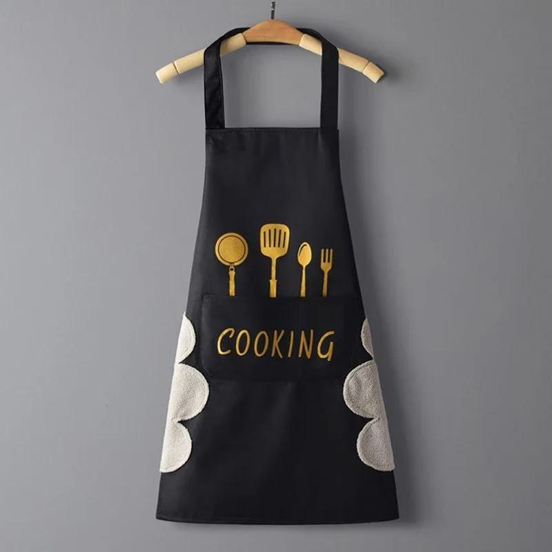 

Household Waterproof Oilproof Apron Can Wipe Hands Cooking Baking Cleaning Men and Women Universal Sleeveless Aprons чёрный