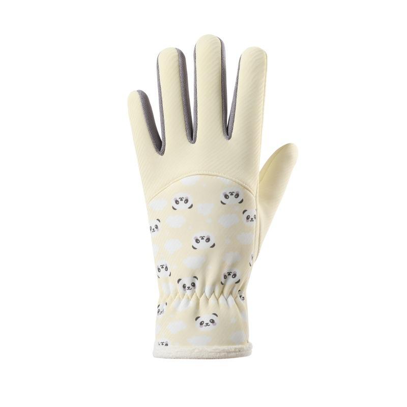 Children's Windproof Thermal Gloves for Outdoor Cycling Winter Warm Mittens for Boys Girls Fun Cartoon Designs Panda Gloves