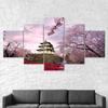 Japan Hirosaki Castle Cherry Blossom 5 Piece Five Panel Wall Canvas Print Modern Art Poster Picture Home Decor Gift For Him For Her