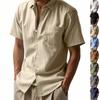 2025 Summer Men Short Sleeve Shirt Men Solid Color Patch Pocket Shirts Male Loose Lapel Linen Shirt Men Formal Beach Shirt
