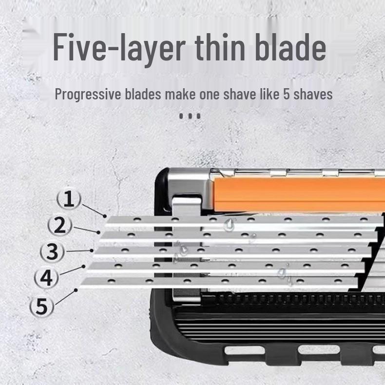 German Quality Five-Layer Men's Manual Shaving Razor with Gillette Blade for Universal Hair Removal