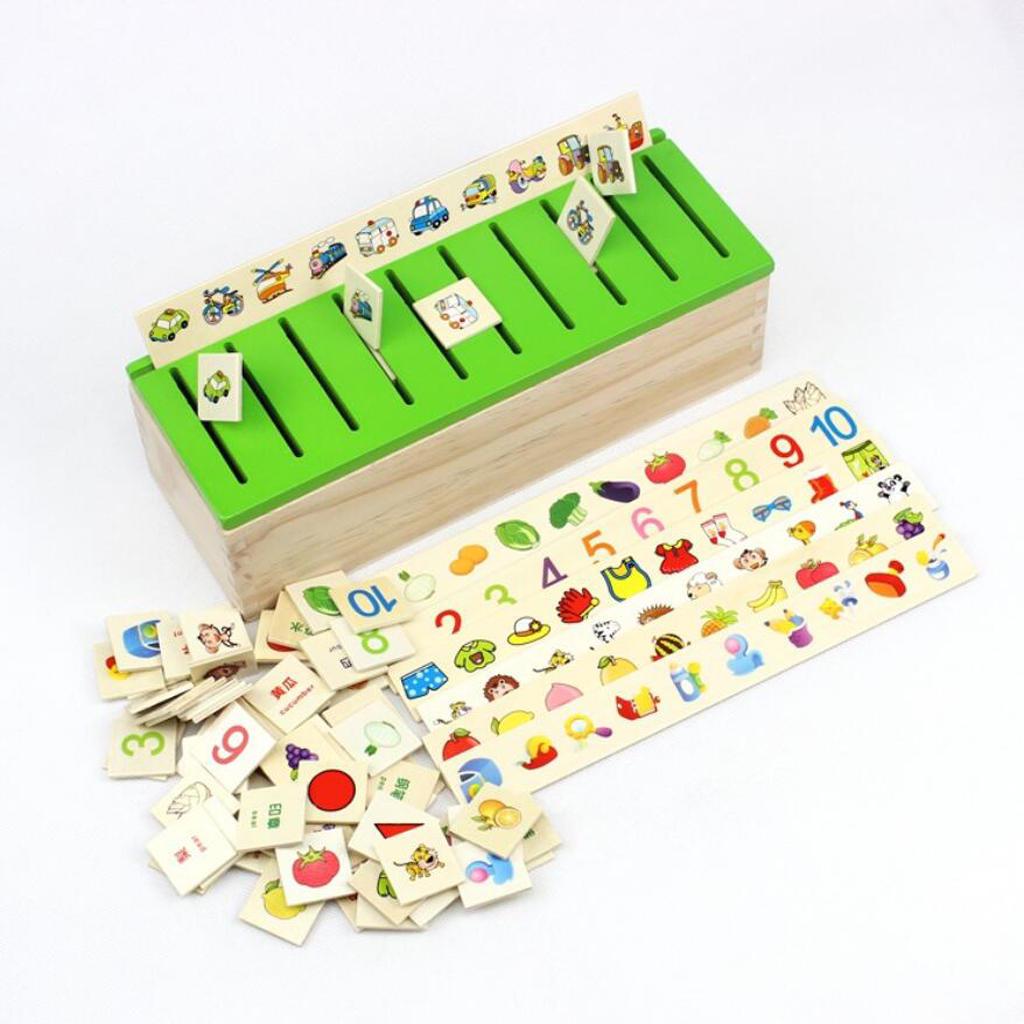 Wooden Sorting Box with Lid 80 Pieces 8 Categorie Kids Toys for Children