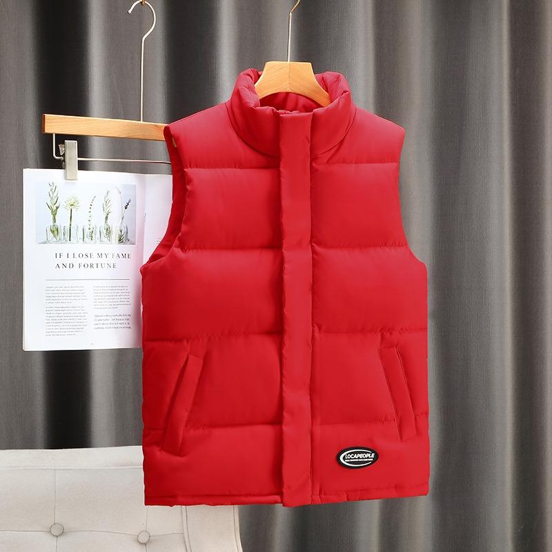 

Men s Velvet-Added Thickened Stand-Up Collar Vest - Autumn & Winter Solid Color Down Cotton Waistcoat Jacket XS красный