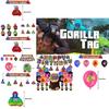 Gorilla Tag Geburtstagsfeier Dekorationsset Spiralballonanordnung mit Cake Topper und Flagge