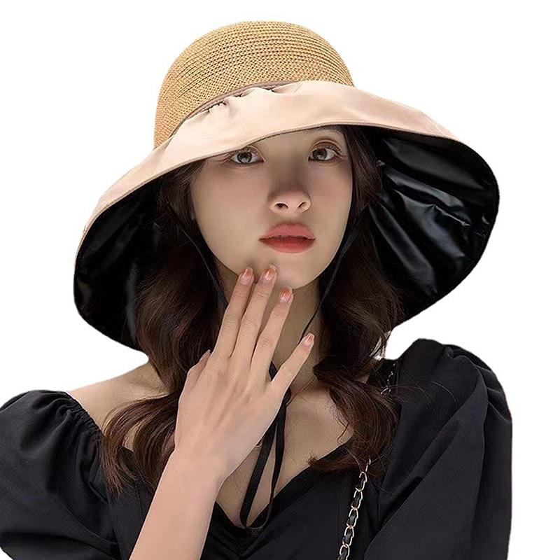 Spring Summer Hat For Women Big Wide Brim Women Bucket Hat Solid Color Foldable Uv Protection Outdoor Beach Panama Cap Sun Hats