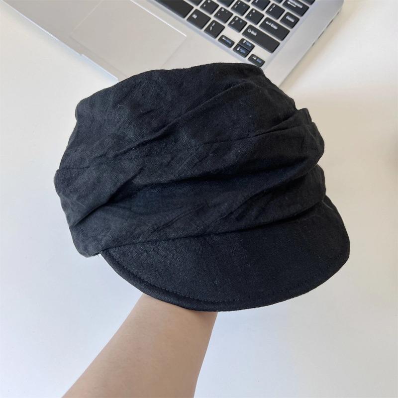 Retro Yamamoto style thin breathable washed linen pleated design octagonal hat temperament show face small equestrian hat