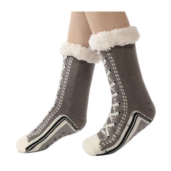 1 Pair Sleeping Socks Non-Slip Silicone Grip Soles Mid-tube Floor Socks Thickened Fleece Lining Indoor Socks