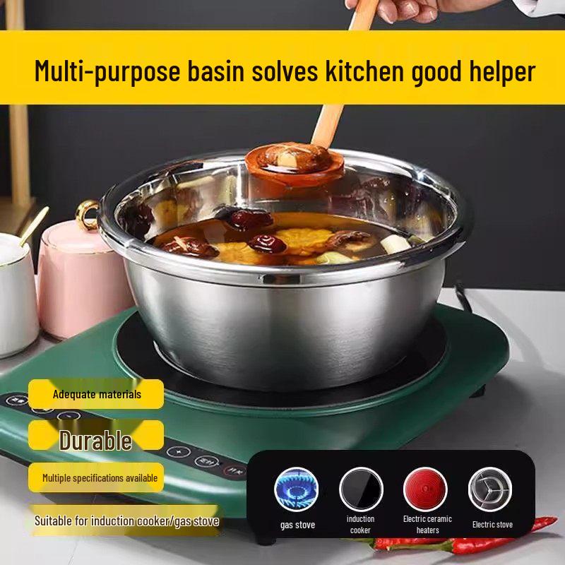 ZISIZ Food-Grade 304 Stainless Steel Multipurpose Bowl