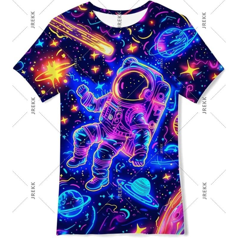 Neon Hip Hop Kat T-shirt Voor Mannen Carnavalsfeest Ronde Hals Korte Mouw T-shirts Hip Hop Straat 2025 Zomer Trend Sterren Ruimte Tee