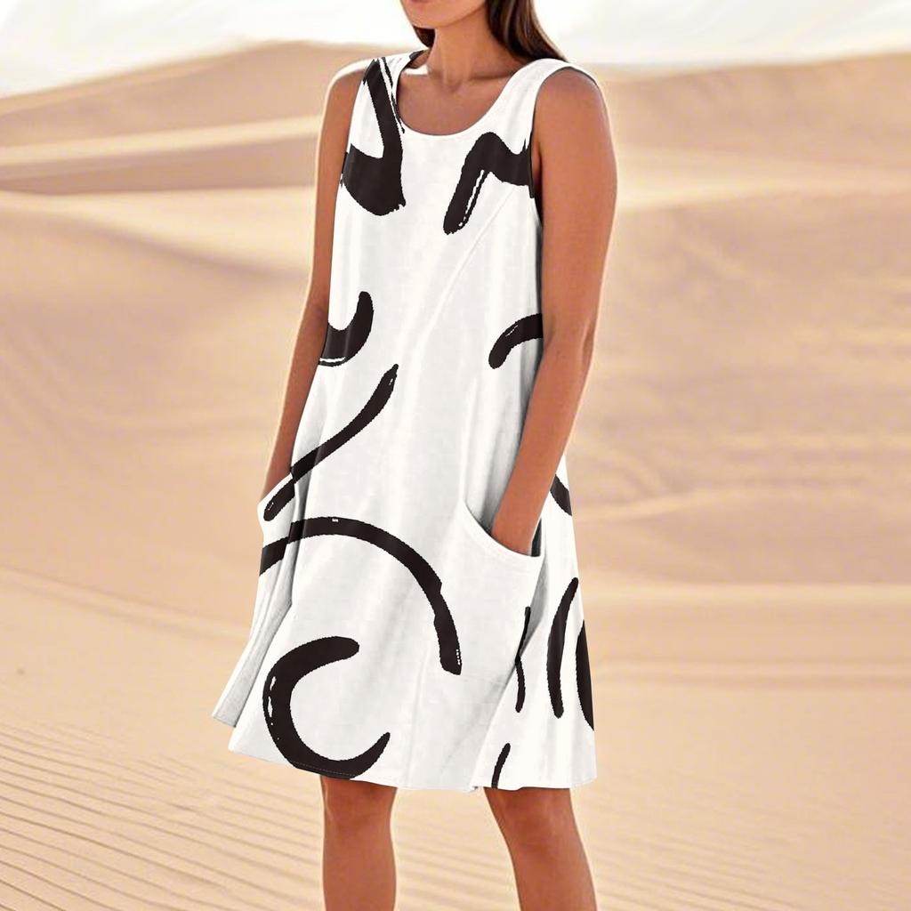 Summer Dresses For Women Loose Beach Vacation Casual Sleeveless Sundresses With Pockets Tank Dress