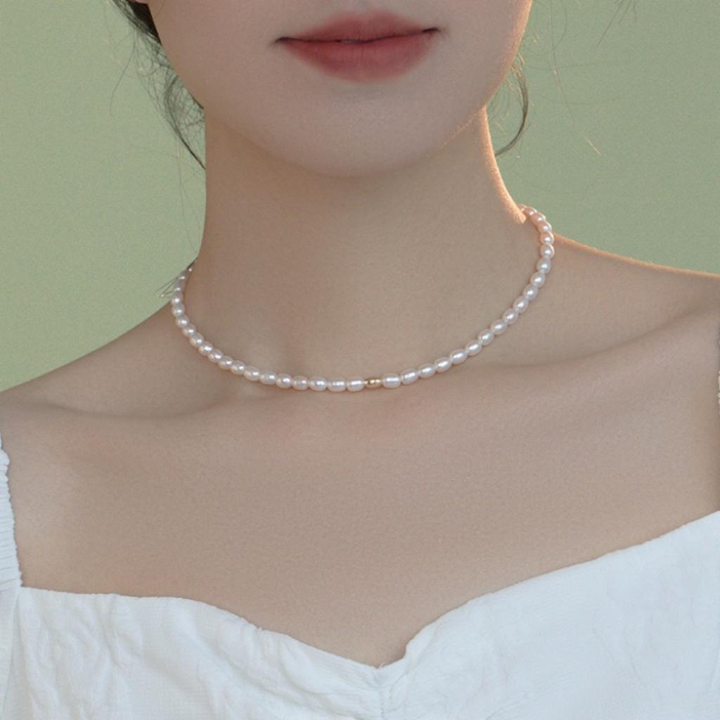 Natural freshwater rice pearl necklace Baroque temperament neck chain stacked fashion collarbone chain
