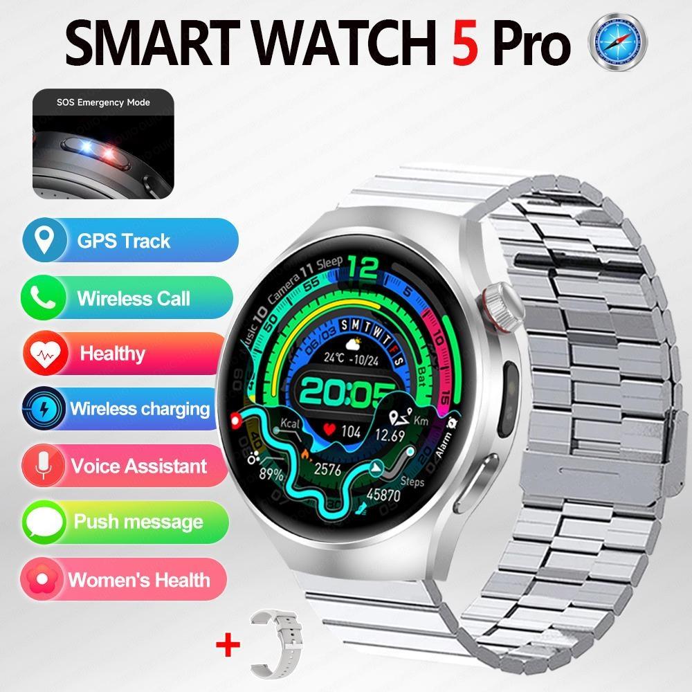 2026 Nuovo Watch5 Pro Smartwatch GPS Schermo AMOLED HD da 1,53 Pollici Bussola Frequenza Cardiaca Impermeabile Modalità Sportive Multiple Chiamata BT Smartwatch