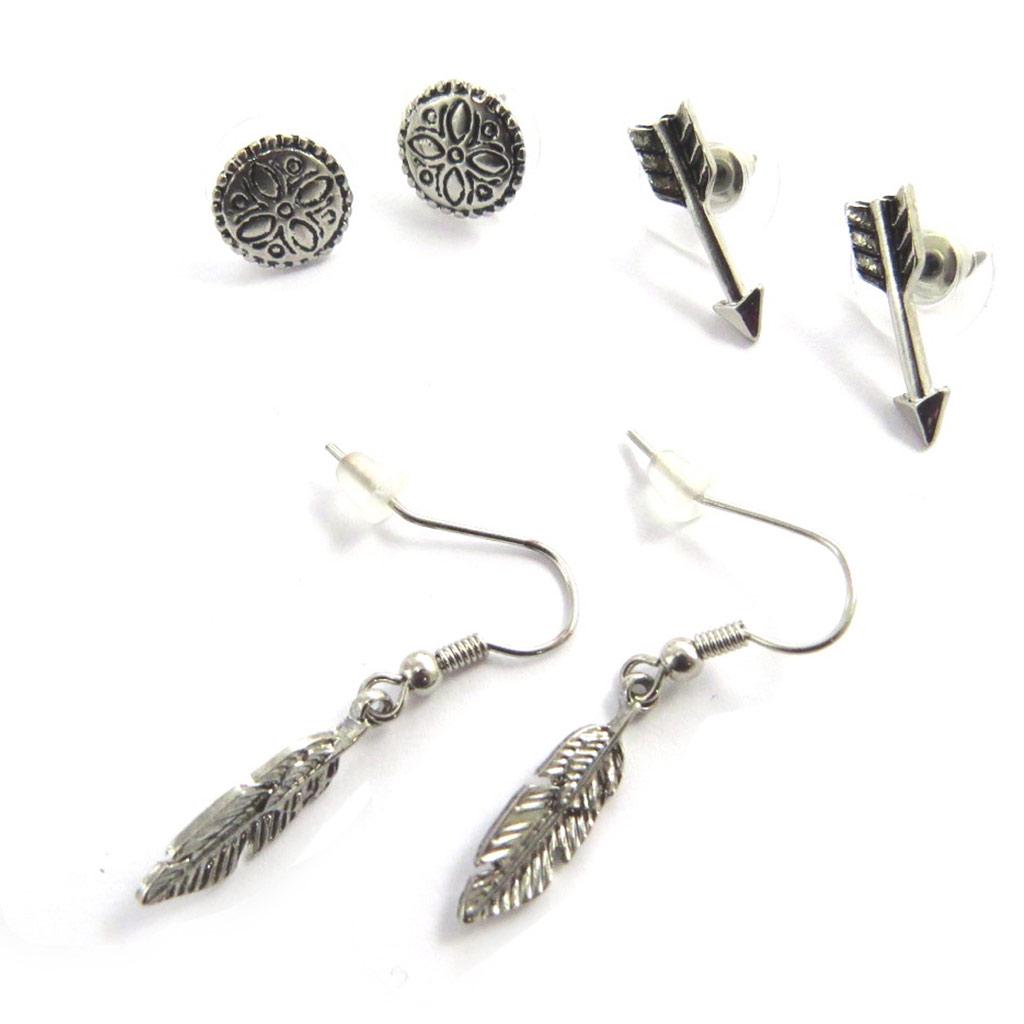 Les Trésors De Lily [N1788] - 3 Paar silberne Navajos-Ohrringe