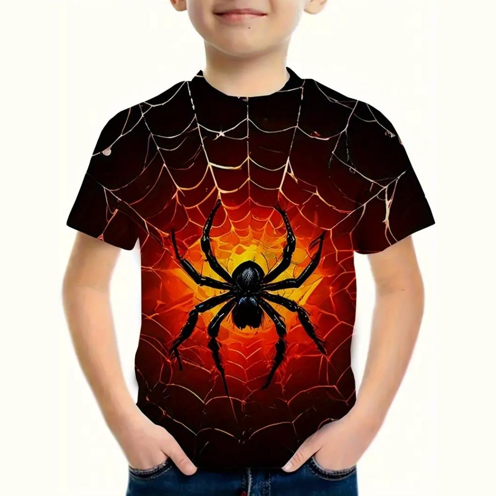 Boys' Clothing Spider 3D Pattern Summer Round Neck Short Sleeved Outdoor Street Fashion Sports Style Boys' T-shirt