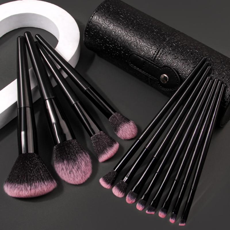 12Pcs Professional Makeup Brush Set Soft Synthetic Hair Brushes With Powder Puff For Foundation Powder Eyeshadow Travel Tools