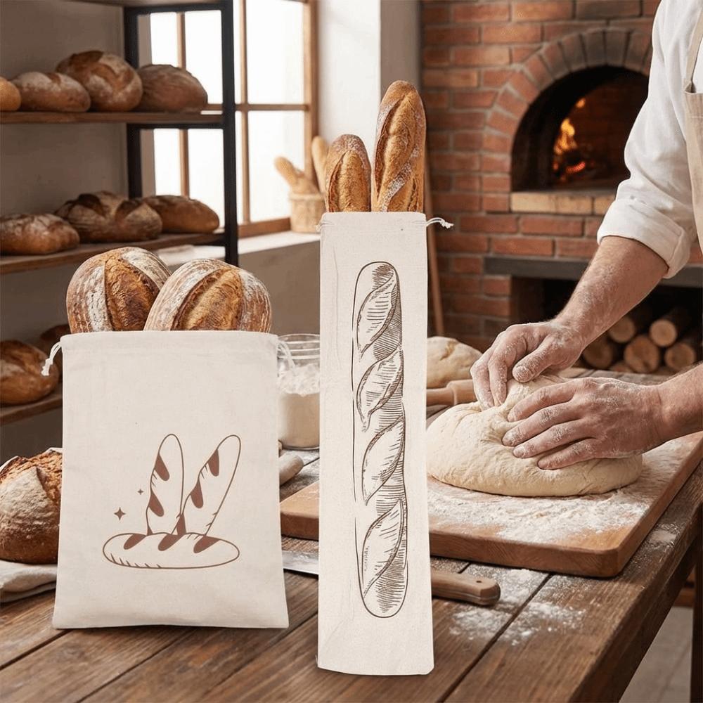 2PCS Fresh Keeping Bread Storage Bags Large Drawstring Bread Bag French Stick Storage Bag Toast