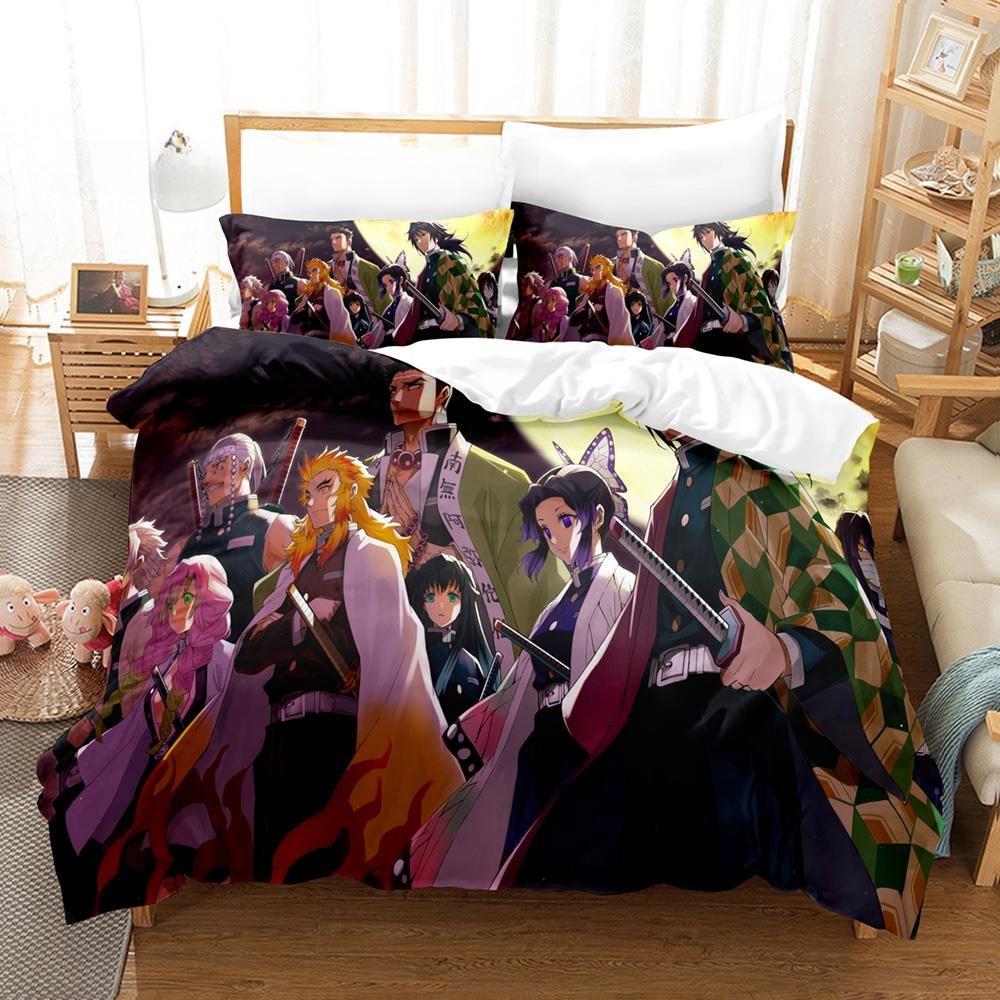 Fashion Anime Demon Slayer Bedding Collection Single Twin Full Queen King Size Bed Collection Adult Kid Bedroom Duvet Cover Collection Home Textiles