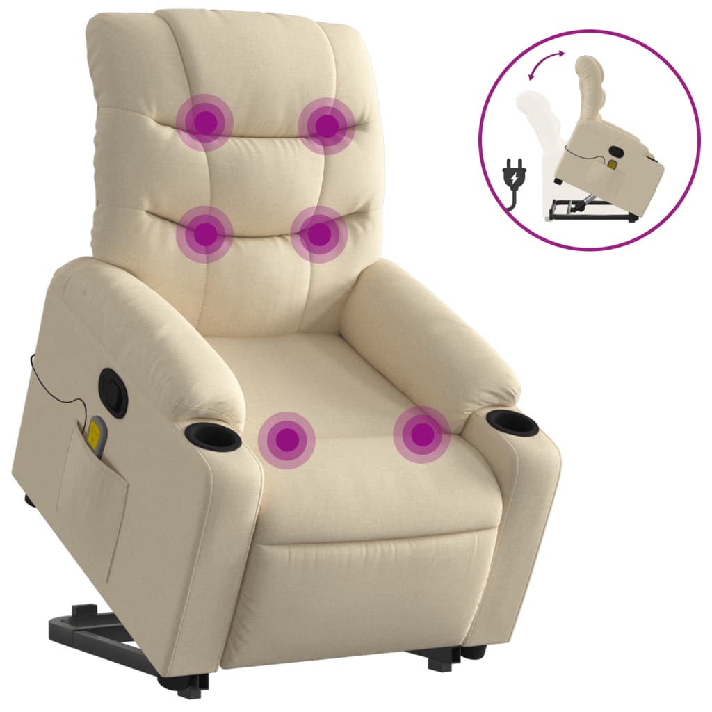Vidaxl Lift-Up Massage Chair, Reclining, Cream, Fabric Upholstered